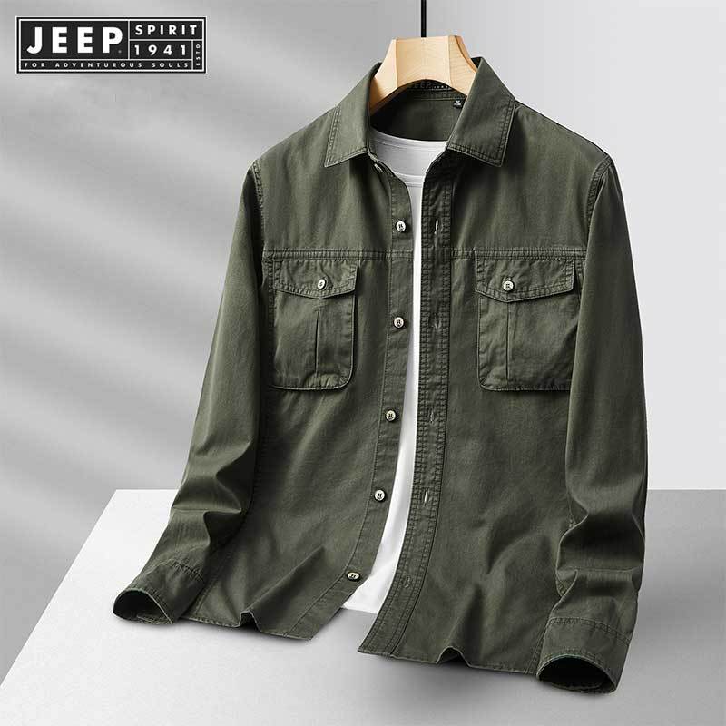 JEEP SPIRIT 1941 ESTD เสื้อเชิ้ตทหาร 100% Cotton แขนยาว ลำลองผู้ชาย M-4XL