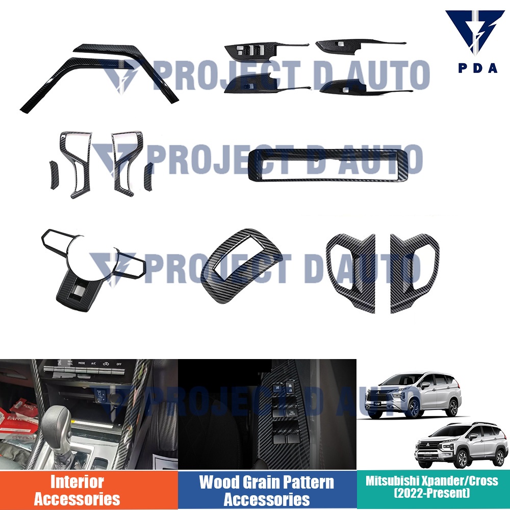 Mitsubishi Xpander/Xpander Cross (2022-ปัจจุบัน) ลายคาร์บอนไฟเบอร์ พวงมาลัย ฝาครอบแผงสวิตซ์ อุปกรณ์ตกแต่งภายใน