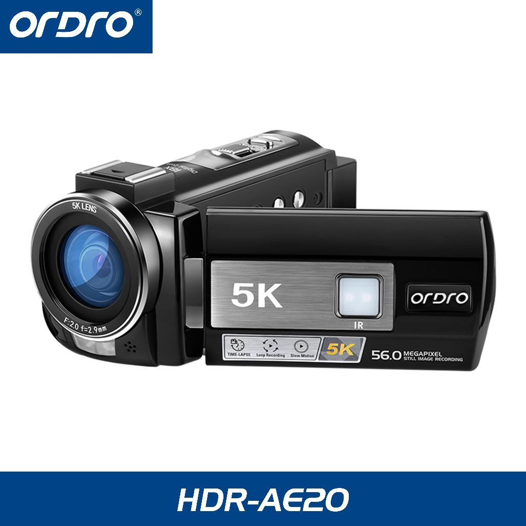 Ordro กล้องดิจิทัล HDR-AE20 5K 56MP ซูมได้ 18x IR WiFi WDR ฟังก์ชั่น 270° หน้าจอพลิกออก, กล้องถ่ายรูป สําหรับ vlogging