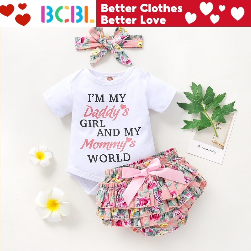เสื้อผ้าเด็กผู้หญิง 3 6 12 เดือนบอดี้สูทเด็กลายดอกไม้สั้นพร้อมแถบคาดศีรษะ