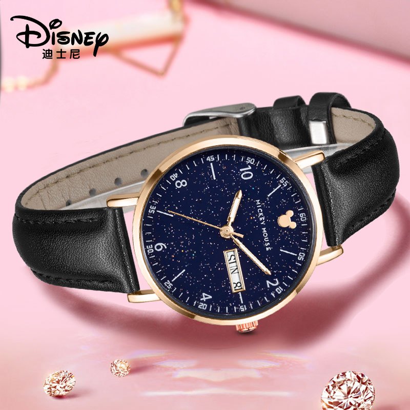 Disney อย ่ างเป ็ นทางการแท ้ Mickey Series นาฬิกาข ้ อมืออินเทรนด ์ ควอตซ ์ สายหนังนาฬิกาหญิงนาฬิกานักเรียน Simple All-Match Starry Sky Dial กันน ้ ํา Dual ปฏิทินของขวัญวันเกิด Exchange ของขวัญสําหรับแฟน MK @-