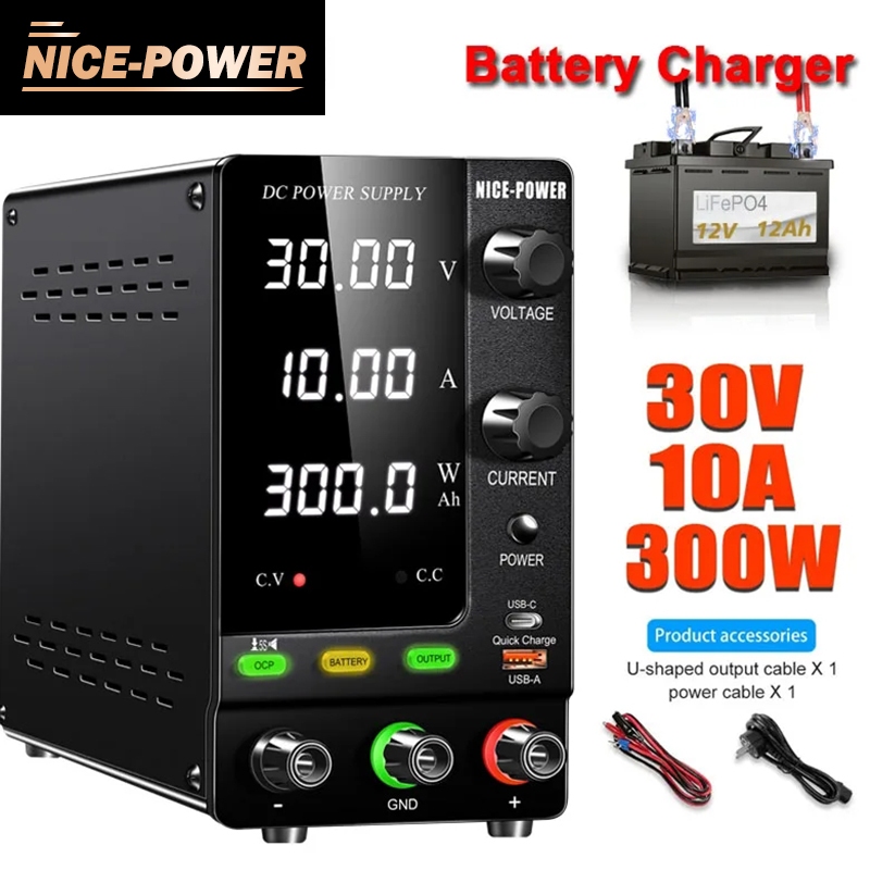 NICE-POWER เพาเวอร์ซัพพลาย ดิจิตอล 30V 10A 300W เครื่องจ่ายไฟ DC Power Supply เครื่องควบคุมแรงดันไฟฟ้า SPPS-C3010C 120V 3A 360W Battery charging