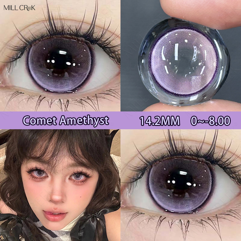 Mill Creekคอนแทคเลนส์สีม่วงเกรด 14.2 มม. ฤดูใบไม้ผลิ 1 ปีใช้คอนแทคเลนส์รอบใหม่คอสเพลย์คอนแทคเลนส์สีม่วงคอนแทคเลนส์สำหรับนักเรียนหญิง