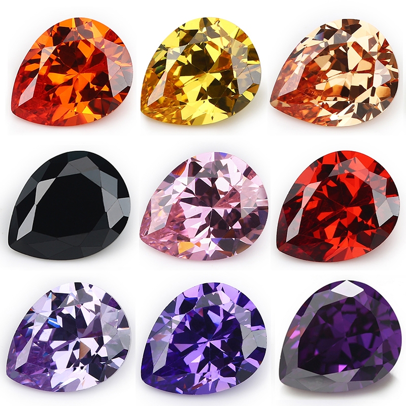 ขนาด 2x3 มม . ~ 10x12 มม . 5A Pear Cut Black,Pink,Garnet Color,Orange,Golden Yellow,Lavender,Champagne,Amethyst Color,Violet CZ Stone หลวม Cubic Zirconia อัญมณีสังเคราะห ์ สําหรับเครื ่ องประดับ