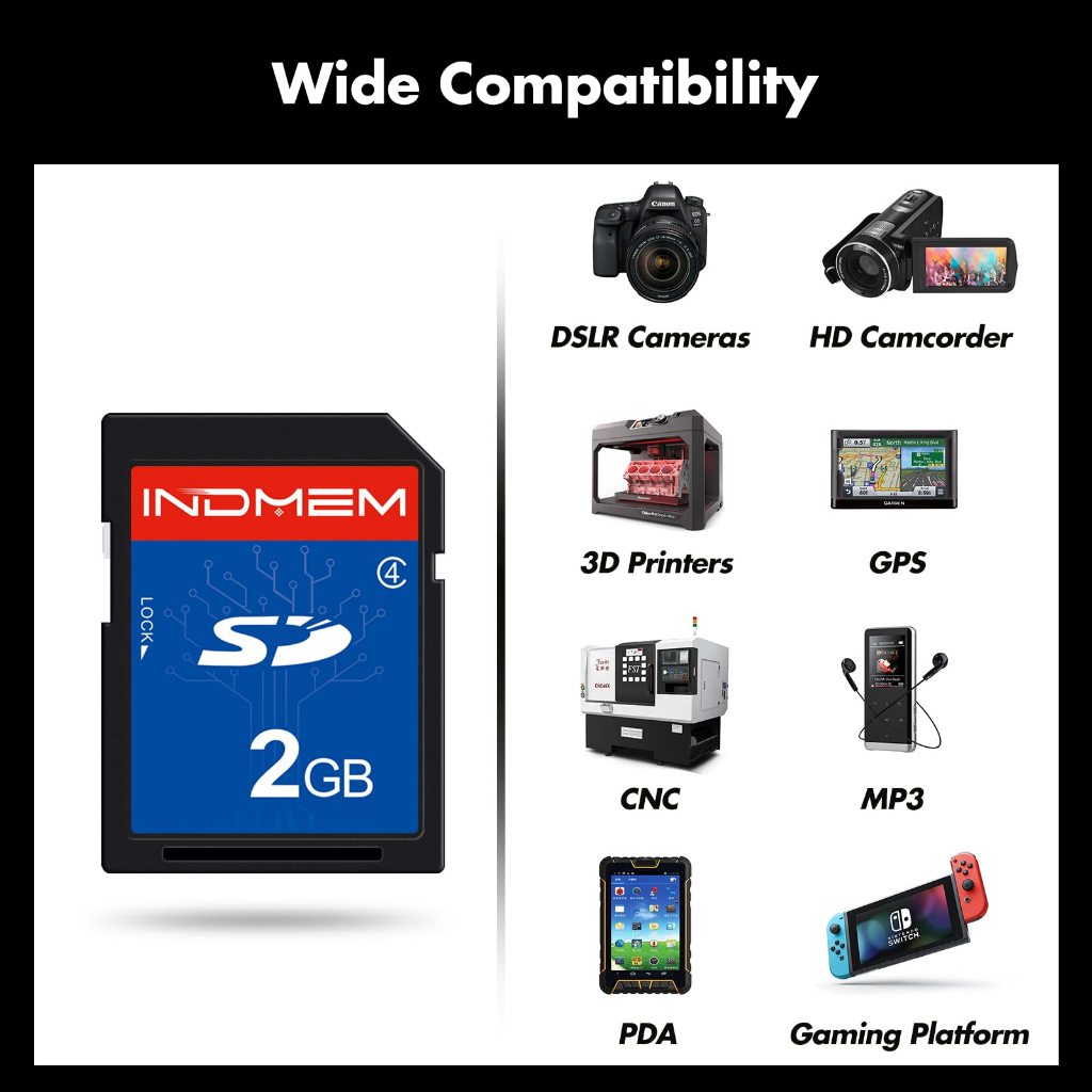 Indmem SD Card 2GB Class 4 Flash Memory Card 2G SLC Stanard Secure Digital Cards