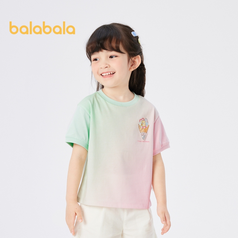 Balabala เสื้อยืดแขนสั้น พิมพ์ลายหมีน่ารัก แฟชั่นฤดูร้อน สําหรับเด็กผู้หญิง