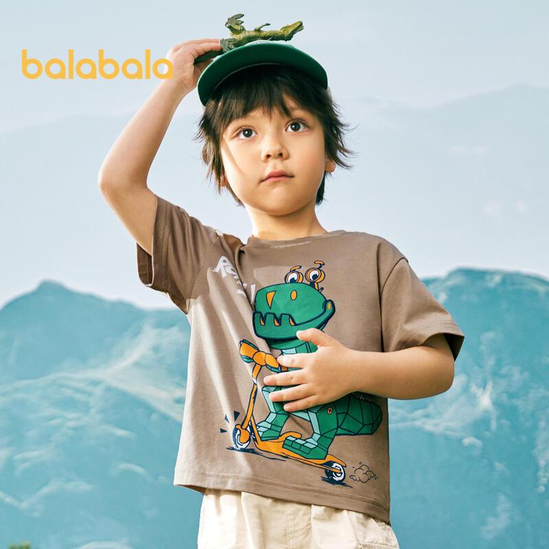 Balabala เสื้อยืดแขนสั้น ผ้าฝ้าย ลายการ์ตูน ขนาดเล็ก แฟชั่นฤดูใบไม้ผลิ และฤดูร้อน สําหรับเด็กผู้ชาย 2024