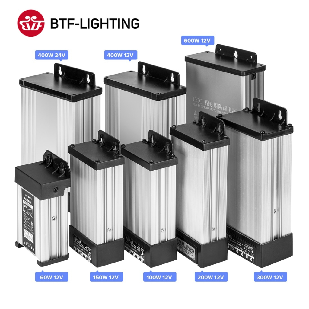 Btf-lighting DC12V/24V IP65 อะแดปเตอร์แปลงพาวเวอร์ซัพพลาย กันฝน สําหรับสายไฟ LED AC180V-240V เป็น DC12V 24V