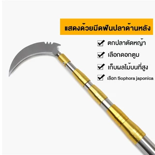 ด้ามยืดหดที่เจ๋งที่สุด【ดึงได้10เมตร】6in1สแตนเลส แถมถุงมือให้ 2.5/4/6M กรรไกรตัดกิ่ง SK5 นำเข้า ไม้สอยยืดหดได้ การเก็บผลไม้ เลื่อยตัดกิ่ง การตัดที่เร็ว กรรไกรตัดหนีบผลไม้ด้ามยาว