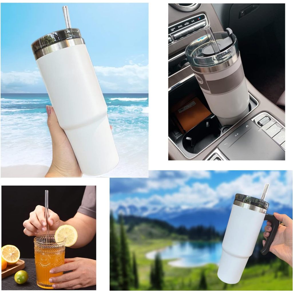 6pcs เปลี่ยนหลอดสําหรับ Stanley 40oz, 30oz, 20oz Tumbler พร้อมแปรงทําความสะอาด,หลอดใสแบบใช้ซ้ําได้เข้ากันได้กับ Stanley Tumbler ถ้วยแก้ว, Stanley ถ้วยอุปกรณ์เสริม