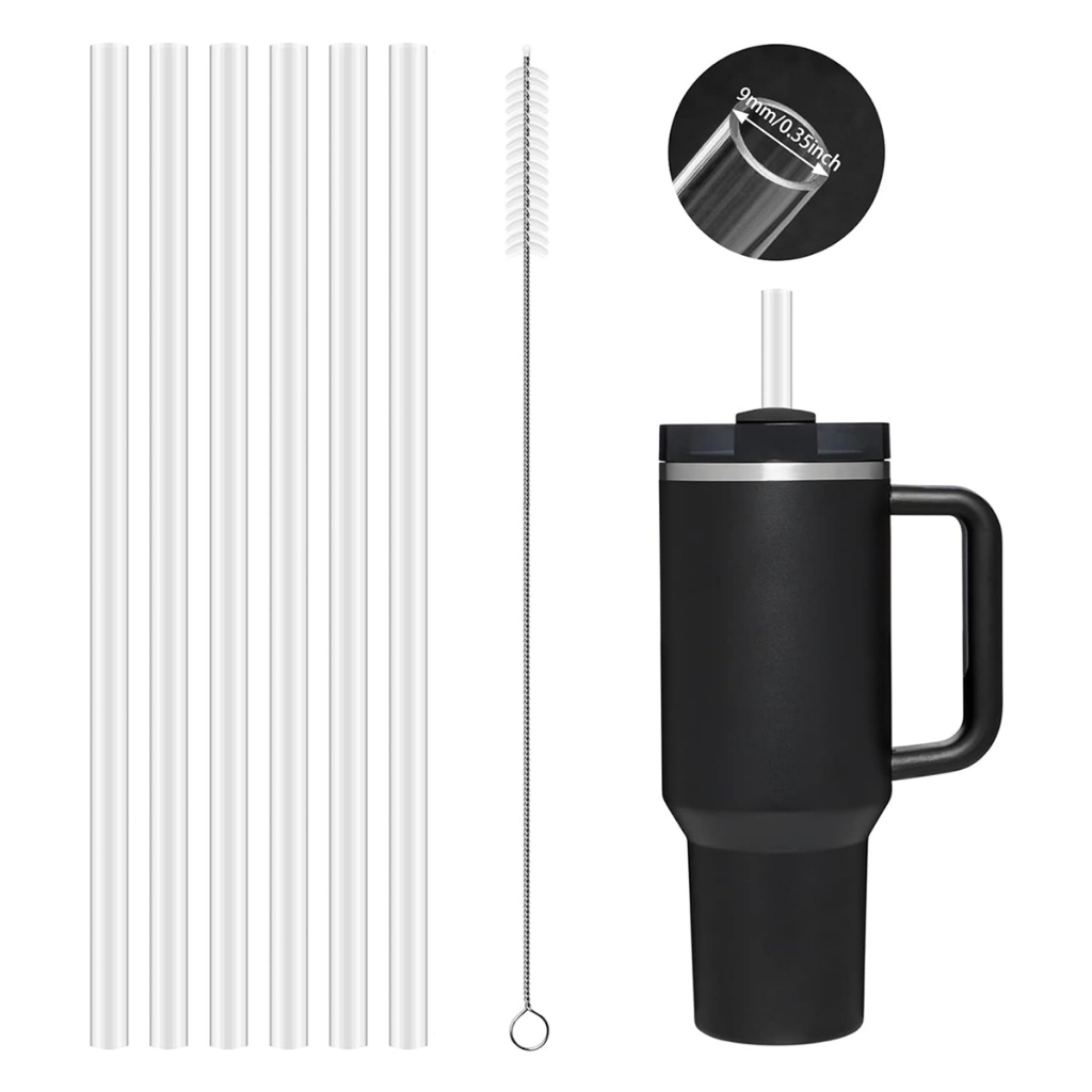 6pcs เปลี่ยนหลอดสําหรับ Stanley 40oz, 30oz, 20oz Tumbler พร้อมแปรงทําความสะอาด,หลอดใสแบบใช้ซ้ําได้เข้ากันได้กับ Stanley Tumbler ถ้วยแก้ว, Stanley ถ้วยอุปกรณ์เสริม