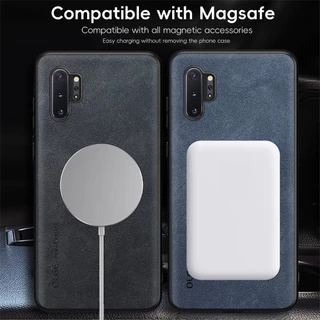 ไม่มีลายนิ้วมือ หรูหรา แหวนเหล็กหนัง สําหรับ Samsung Galaxy Note10 Plus Note 10+ Plus 5G ที่ใส่ในรถ ป้องกัน เคสแม่เหล็ก ฝาครอบชาร์จไร้สาย