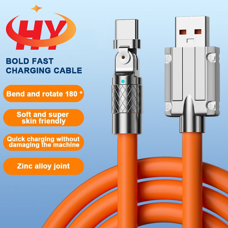 Hy สายชาร์จเร็วมาก 120W 6A 180 สําหรับเล่นเกม° สายชาร์จโทรศัพท์มือถือ ซิลิโคนเหลว Type C ยาว 1 เมตร