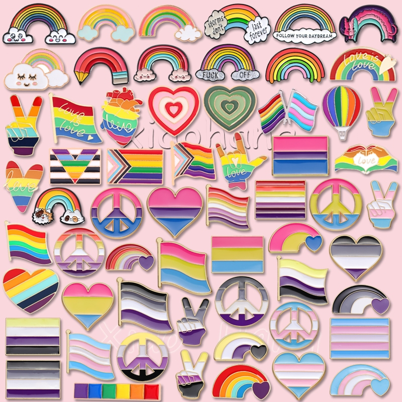 Rainbow LGBT Lapel Pin Flag Heart เข็มกลัดเคลือบ Creative Clouds Cat Design กระเป๋าเป้สะพายหลัง Badge ของขวัญเครื่องประดับสําหรับเพื่อน