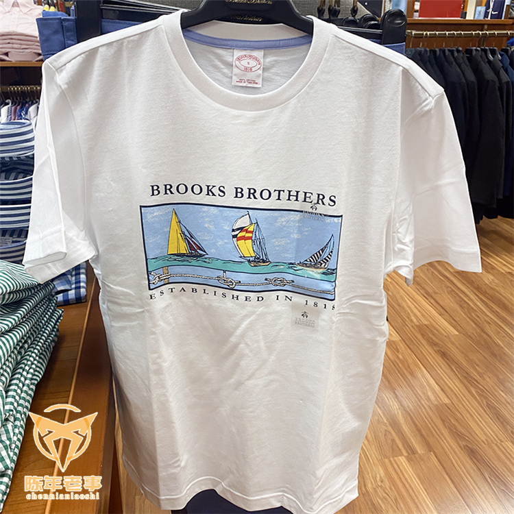 เสื้อยืดแขนสั้น พิมพ์ลาย Brooks Brothers Booker Brothers ทรงหลวม สีขาว สําหรับผู้ชาย