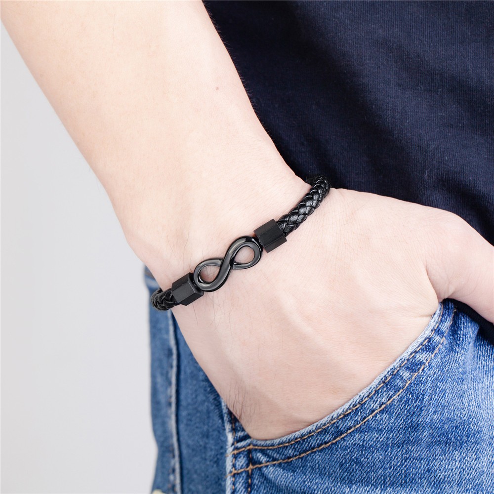 เอ็มเคเอ็น แฟชั่นลําลองผู้ชายหนังสร้อยข้อมืออินฟินิตี้รักสร้อยข้อมือหนังสีดําสําหรับผู้ชายเครื่องประดับ