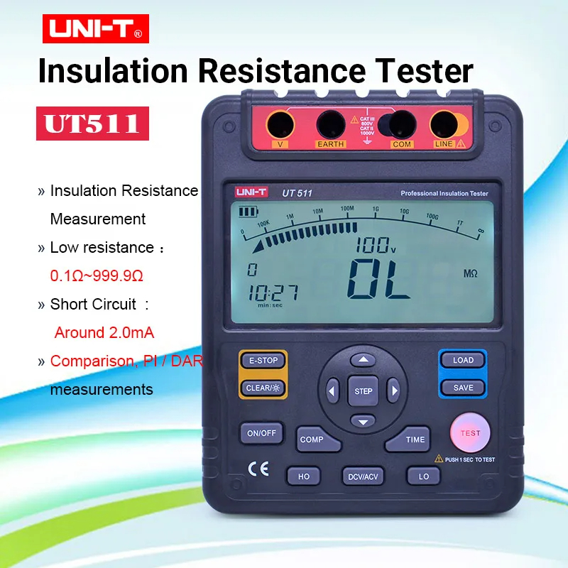 UNI-T UT511 1000V Meggerฉนวนกันความร้อนสายดินความต้านทานต่ำTester Megohmmeterเครื่องมือจัดเก็บข้อมูล