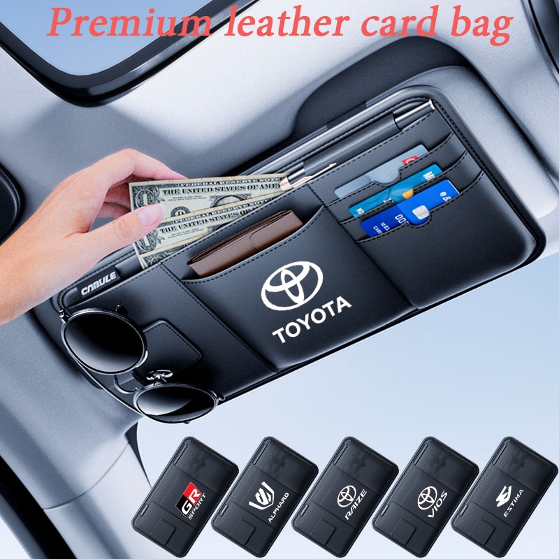 Toyota Car High end หนังบังแดดคลิปฟังก์ชั่นแว่นตาคลิปการ์ด ID กระเป๋าเก็บ VIos Yaris Corolla Veloz Avanza Fortuner Rush Innova raize Calya GR Racing GR Sport