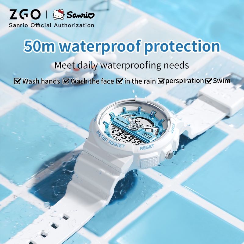 ZGO x Sanrio Hello Kittyนาฬิกาข้อมืออิเล็กทรอนิกส์ กันน้ํา สําหรับเด็กผู้หญิง นักเรียนมัธยมต้น 863