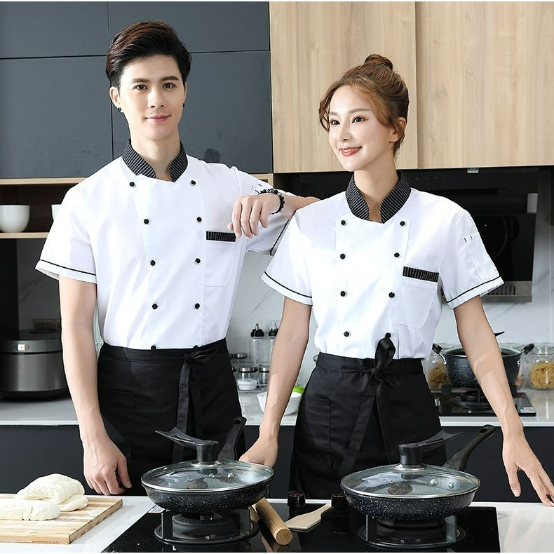 เสื้อเชฟแขนสั้น เหมาะกับใส่ทํางานร้านอาหาร ร้านอาหาร ร้านเค้ก สําหรับผู้ชาย และผู้หญิง