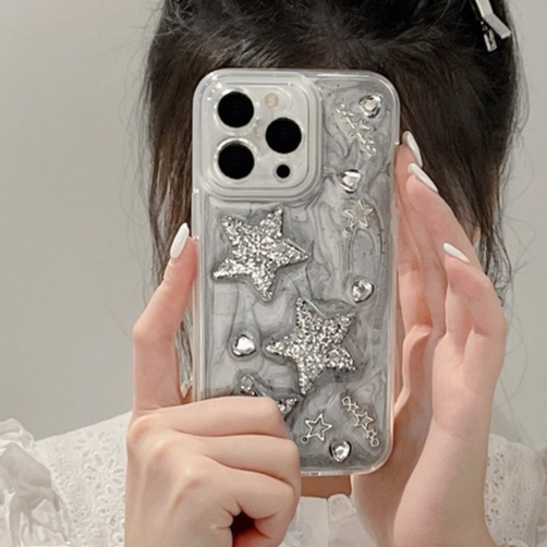 เคสโทรศัพท์มือถือ แบบนิ่ม ลายดาว สีเงิน สีเทา สําหรับ iPhone 7 8 14 + Plus SE 2020 2022 X XS XR 11 12 13 Pro Max
