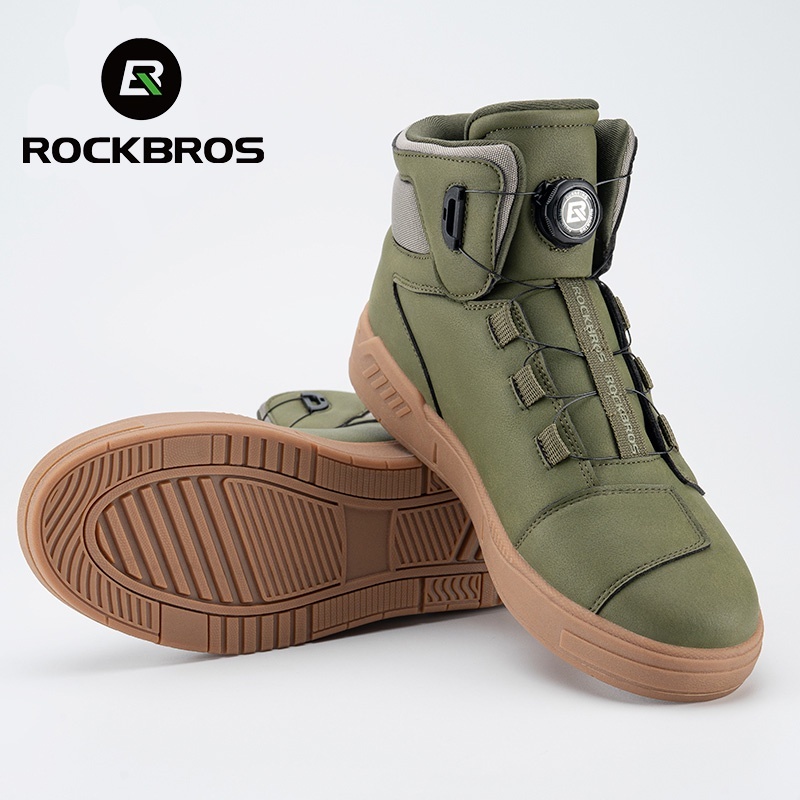 ROCKBROS รองเท้ามอเตอร์ไซค์สำหรับผู้ชายรถจักรยานยนต์ป้องกันการตกขี่รองเท้าบู๊ตลำลอง รองเท้าผ้าใบกันลื่นพร้อมหัวเข็มขัดแบบหมุนได้ สีกากี/สีดํา/สีเขียวทหาร