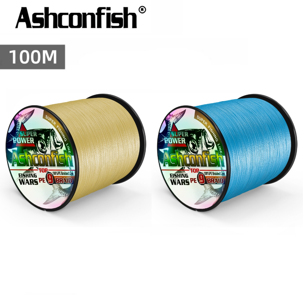 Ashconfish 100 ม. 9 เส้น สายตกปลาถัก X9 Multifilament PE Line สีเหลืองสีฟ้า
