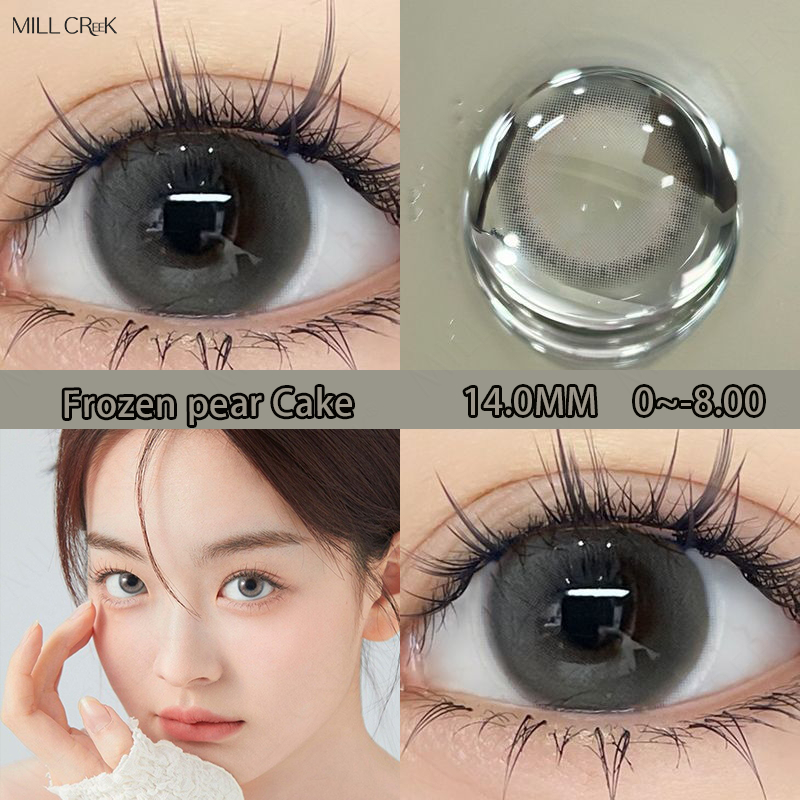 Mill Creek คอนแทคเลนส์ธรรมชาติ เกรด 14.0 มม. สีเทา สีน้ําตาล สีดํา ใช้แล้วทิ้ง สําหรับนักเรียน ผู้หญิง 2 ชิ้น