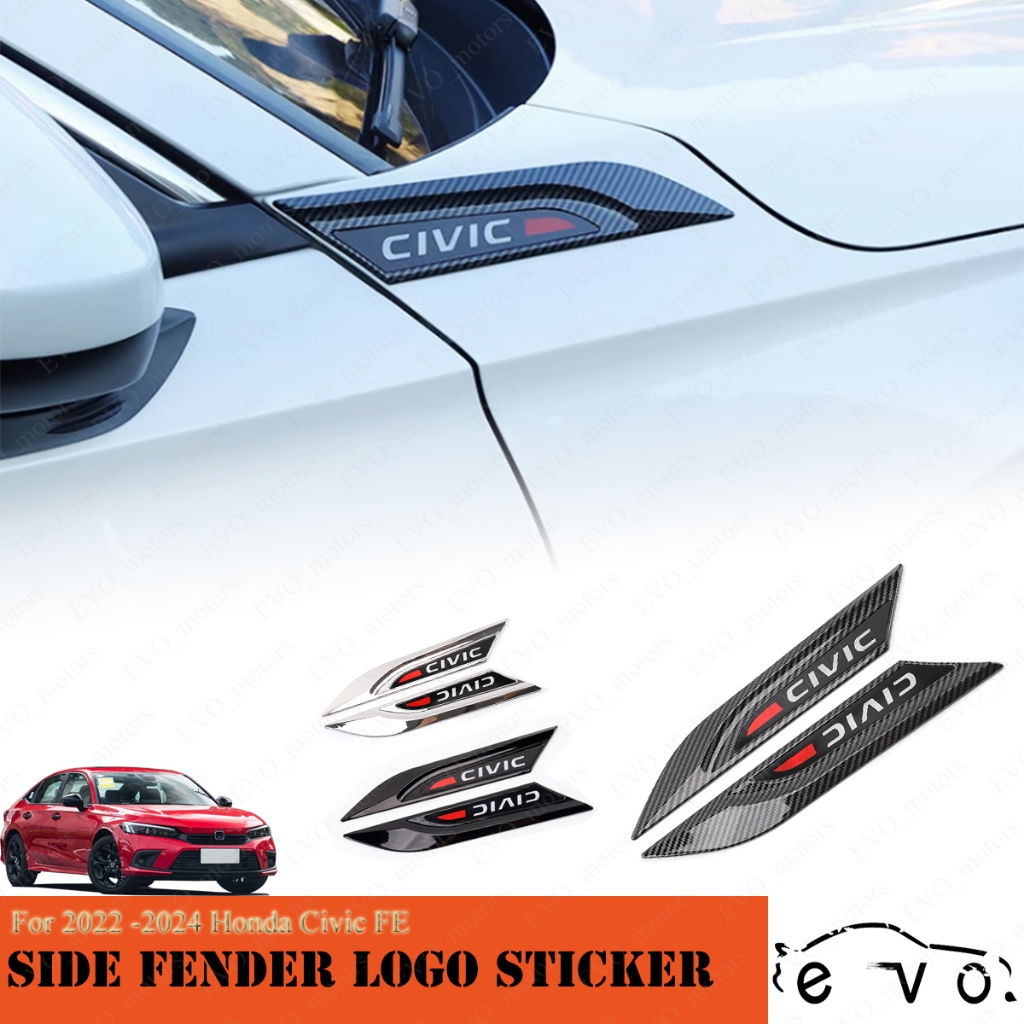 สติกเกอร์คาร์บอนไฟเบอร์ ABS ลายโลโก้ 3D สําหรับติดตกแต่งด้านข้างรถยนต์ Honda Civc FE ปี 2022-2024