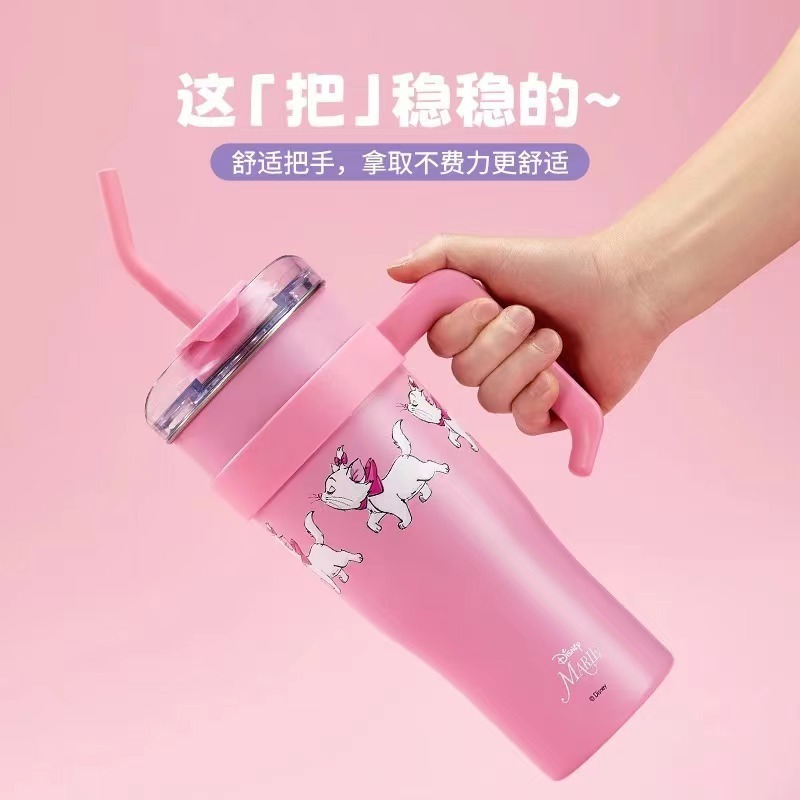 Miniso Disney Marie Cat แก้วน้ําเหล็ก มีหลอดดูด 1600 มล.