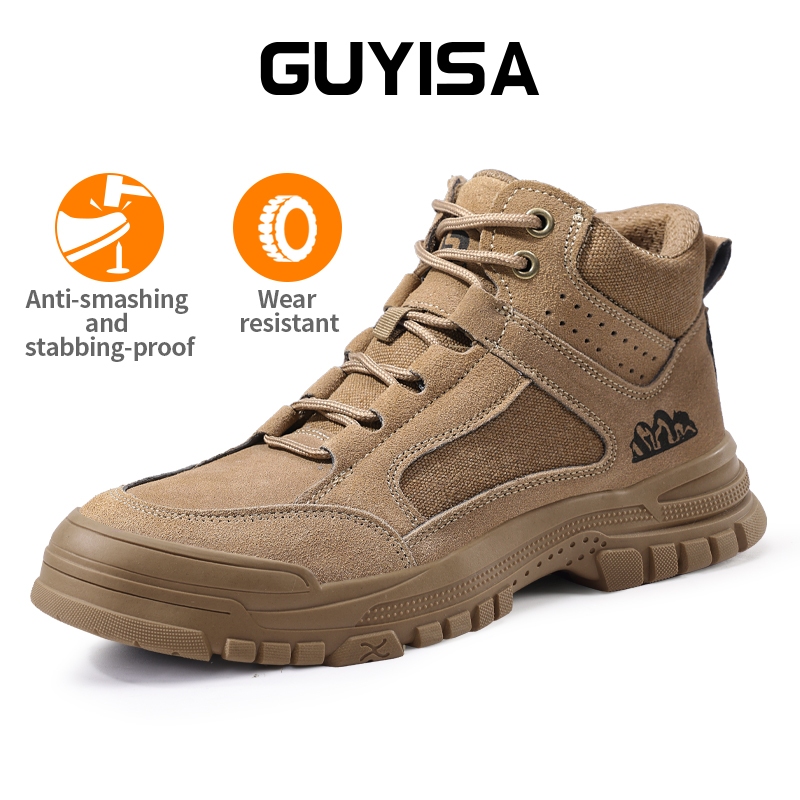 Guyisa รองเท ้ านิรภัยผู ้ ชายรองเท ้ าช ่ างเชื ่ อมความปลอดภัยรองเท ้ าบู ๊ ตเหล ็ ก Toe Cap anti smashing ป ้ องกันการแทง CN36-46 3115F