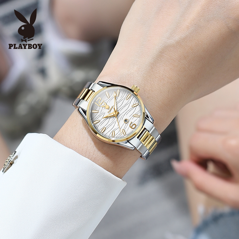 PlayBoy นาฬิกา ข้อมือ ผู้หญิง แฟชั่น watch 100% นาฬิกาข้อมือกันน้ำได้ หญิง ควอตซ์ สายสเตนเลส ทอง แนวโน้ม เรียบง่าย หรูหรา 3302