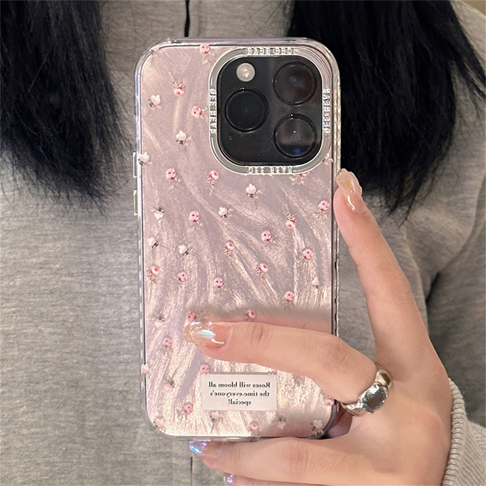 เคสโทรศัพท์มือถือ กันกระแทก ลายดอกไม้ สีชมพู สไตล์เกาหลี สําหรับ iPhone 14 15 11 12 13 Pro Max X XR XS
