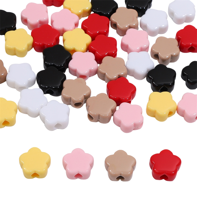 ลูกปัดดอกไม้อะครีลิคสีทึบ 15x14mm 20 ชิ้น/แพ็ค สำหรับ DIY งานเครื่องประดับทำสร้อยคอและพวงกุญแจ