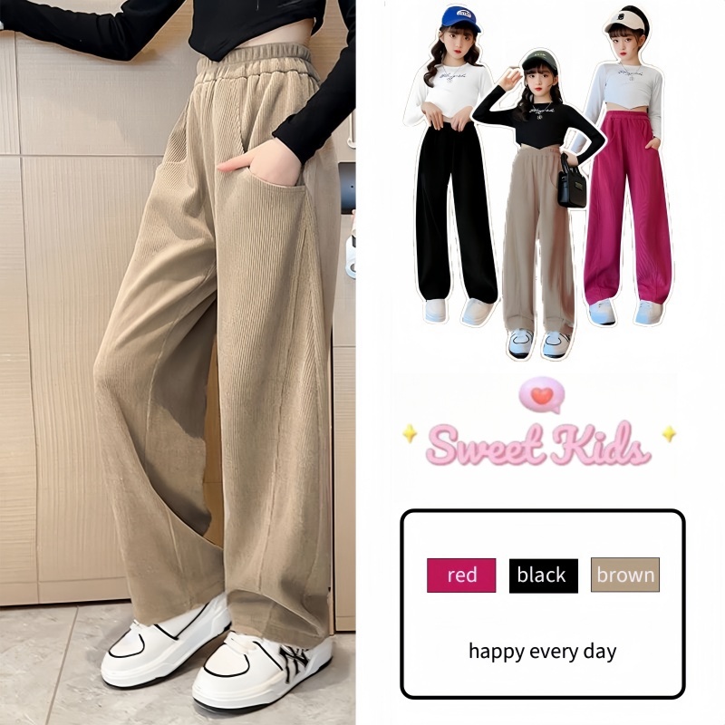 SweetKids พร้อมส่งจากกทม🌸กางเกงขายาวเด็กผู้หญิง🍓ขากว้าง ลําลอง ทรงหลวม สไตล์เกาหลี แฟชั่น ฤดูร้อน สีสดใส รุ่นใหม่