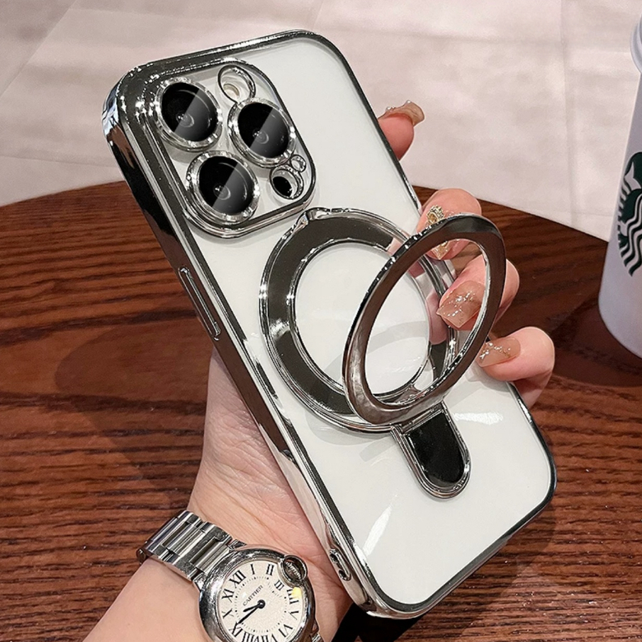 【TPU Soft Case/With Lens Film+Bracket/Silver】เคส compatible for iphone se 2020 se3 7 8 plus x xr xs max 11 case