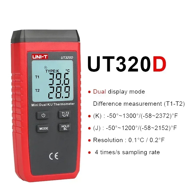 UNI-T UT320D Mini Contact ดิจิตอล Thermo-Meter Dual K/J อุณหภูมิ LCD Backlight ข้อมูล Thermostat UT3