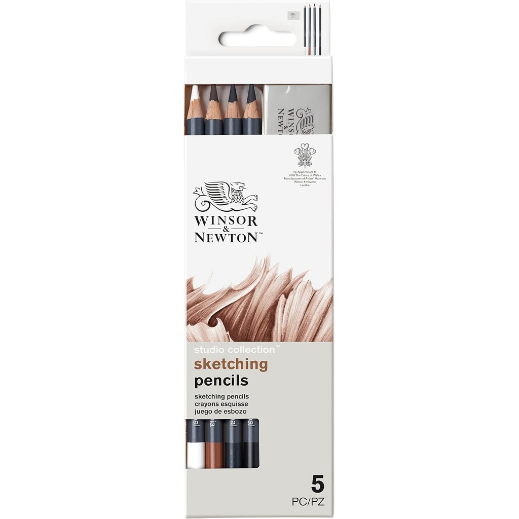 Winsor & Newton Studio Collection ดินสอสเก็ตภาพ ถ่าน (ดินสอ 4 แท่ง + ยางลบ 1 ก้อน)