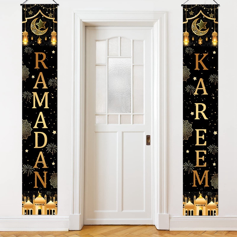 2/3pcs180x30 ซม.Eid Ramadan Mubarak แบนเนอร์ประตูสีดําทอง Moon Castle ม่านประตูรอมฎอน Kareem ตกแต่งสําหรับบ้าน 2026 อิสลามมุสลิม Party Decor Eid ของขวัญ - รูปที่ 4