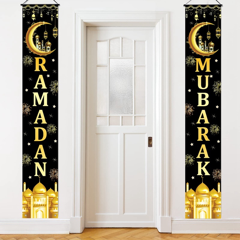 2/3pcs180x30 ซม.Eid Ramadan Mubarak แบนเนอร์ประตูสีดําทอง Moon Castle ม่านประตูรอมฎอน Kareem ตกแต่งสําหรับบ้าน 2026 อิสลามมุสลิม Party Decor Eid ของขวัญ - รูปที่ 6