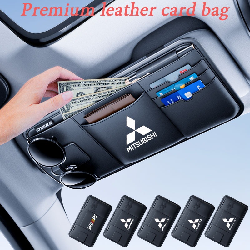 Mitsubishi Car High end Leather Sunshade Storage Clip Function Glasses Clip Card Clip ID Storage Bag Attrage Mirage Triton Xpander Pajero Xpander Lancer ASX Storm Kuda Outlander