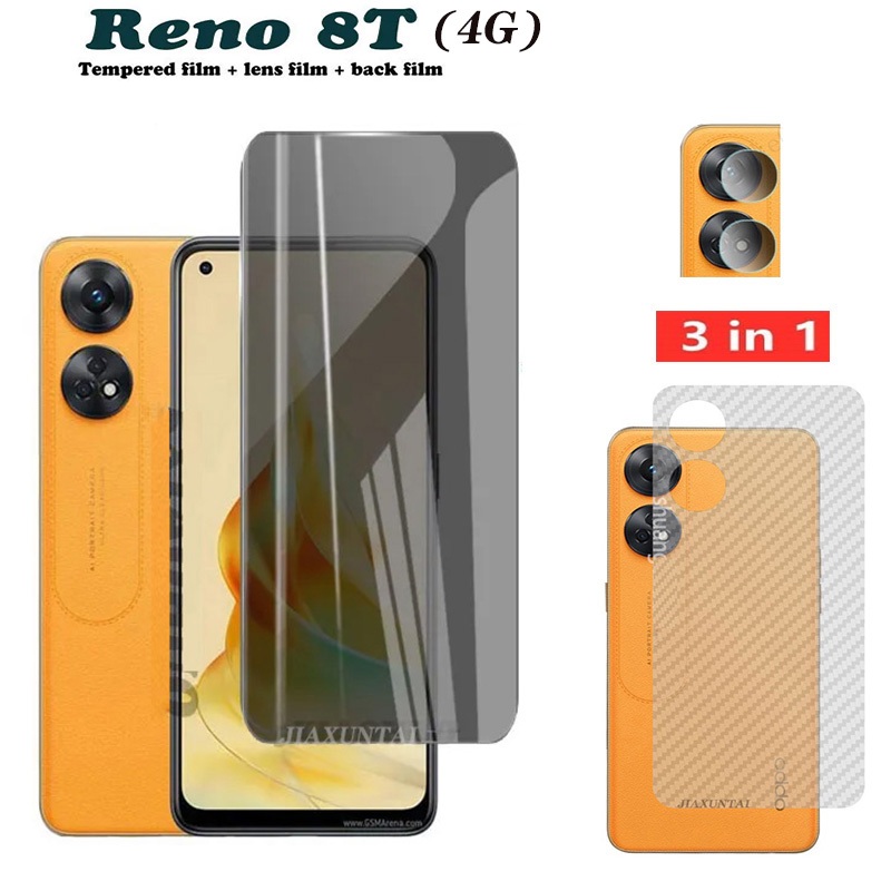 3-in-1 ฟิล์มกระจกนิรภัยกันรอยหน้าจอ และเลนส์ และฟิล์มด้านหลัง กันแอบส่อง เพื่อความเป็นส่วนตัว สําหรับ OPPO Reno 8T 78 A58 Realme C55 C53 C51 Reno8 T