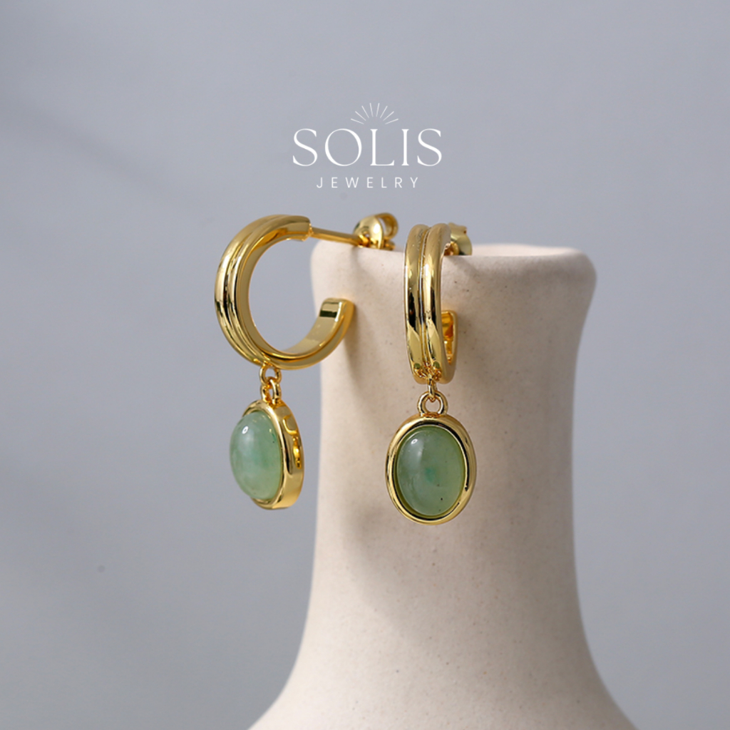ต่างหูจี้ห้อยสีเขียว Aventurine กันน้ำ แบบไร้สารระคายเคือง สำหรับผู้หญิง