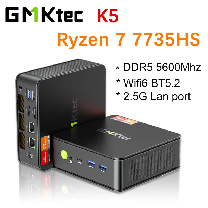 GMKtec MINI PC K5 Ryzen 7735HS DDR5 4800Mhz PCIe Nvme SSD Windows 11 WIFI6 BT5.2 USB4.0 คอมพิวเตอร์เ