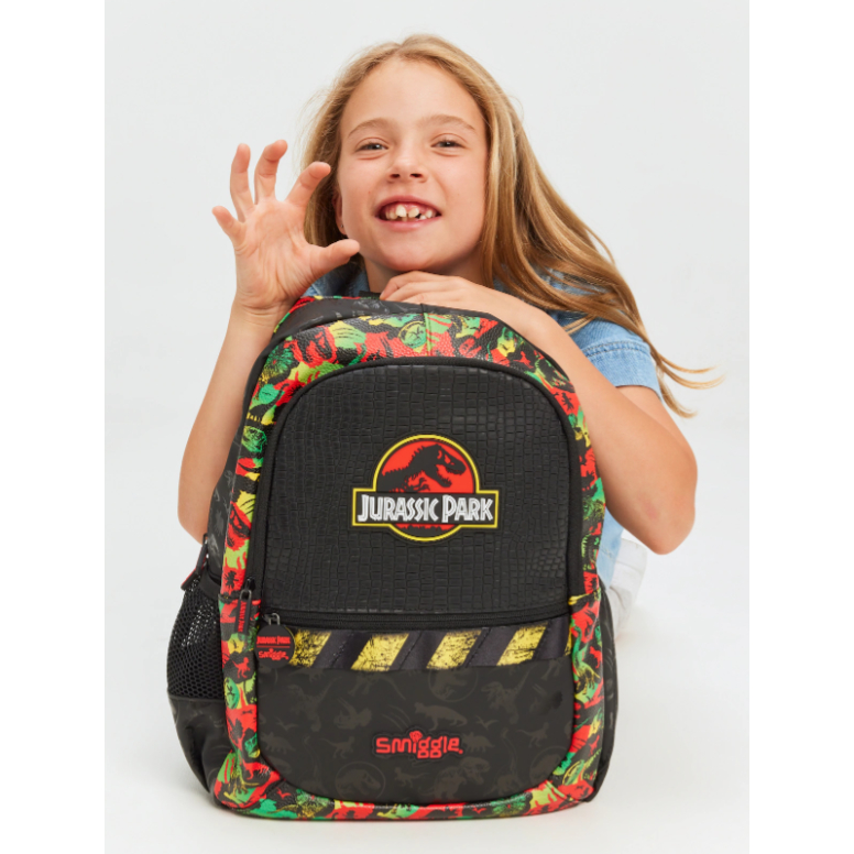 กระเป๋าเป้สะพายหลัง กระเป๋านักเรียน พิมพ์ลาย Smiggle Jurassic Park สไตล์คลาสสิก