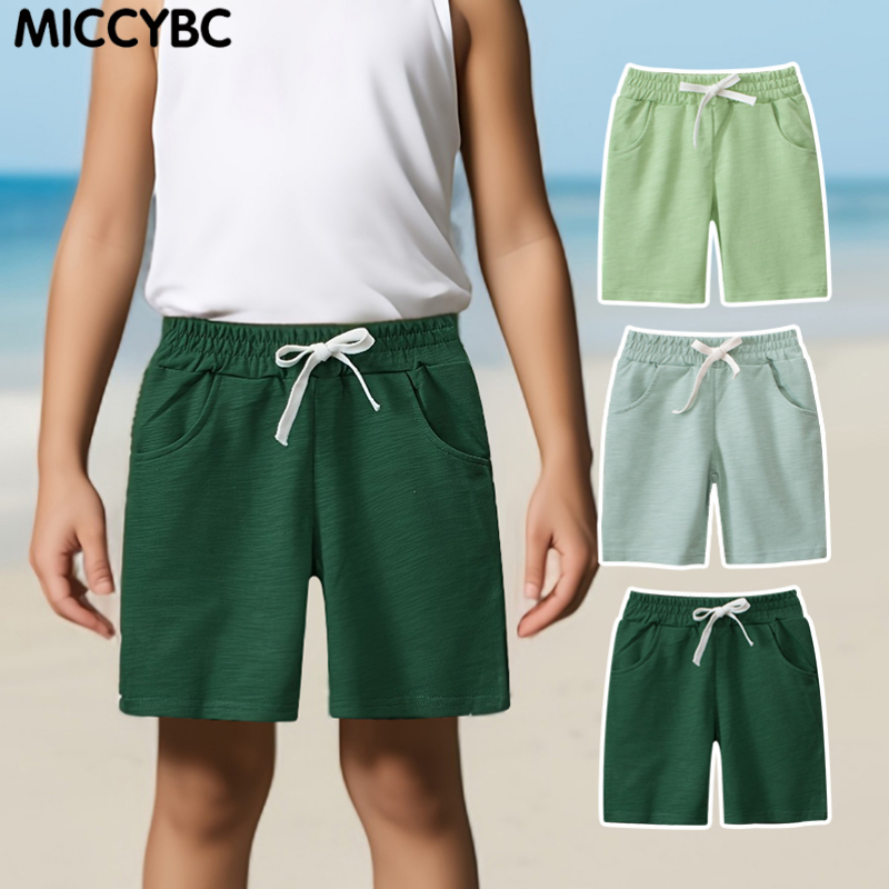 [MICCYBC] ใหม่ กางเกงขาสั้น ผ้าฝ้ายแท้ สีพื้น สีเขียว แฟชั่นฤดูร้อน สําหรับเด็กผ