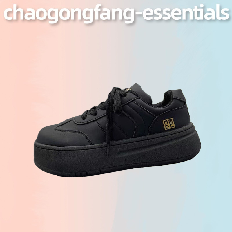 CGF.SNEAKERS.รองเท้ากีฬา รองเท้าแพลตฟอร์ม เข้ากับทุกการแต่งกาย สีดํา สไตล์เยอรมันเรโทร สําหรับผู้หญิง