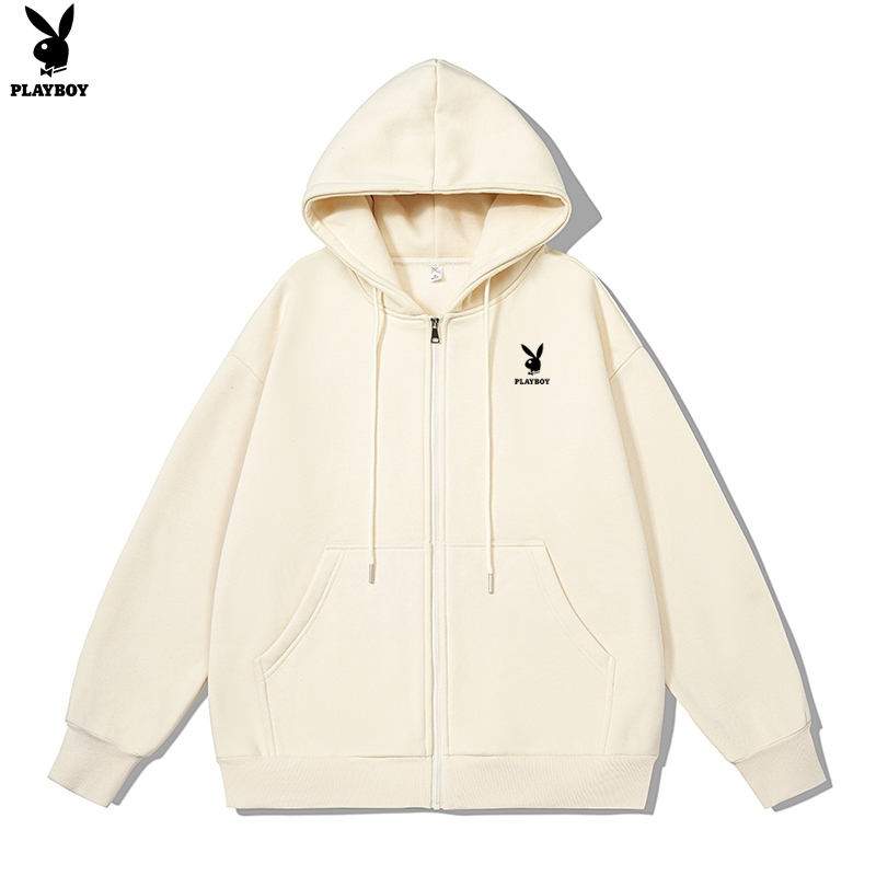 PLAYBOY Cardigan Solid Color Hoodie Jacket Spring and Autumn Hooded Casual Couple Style （oversize）