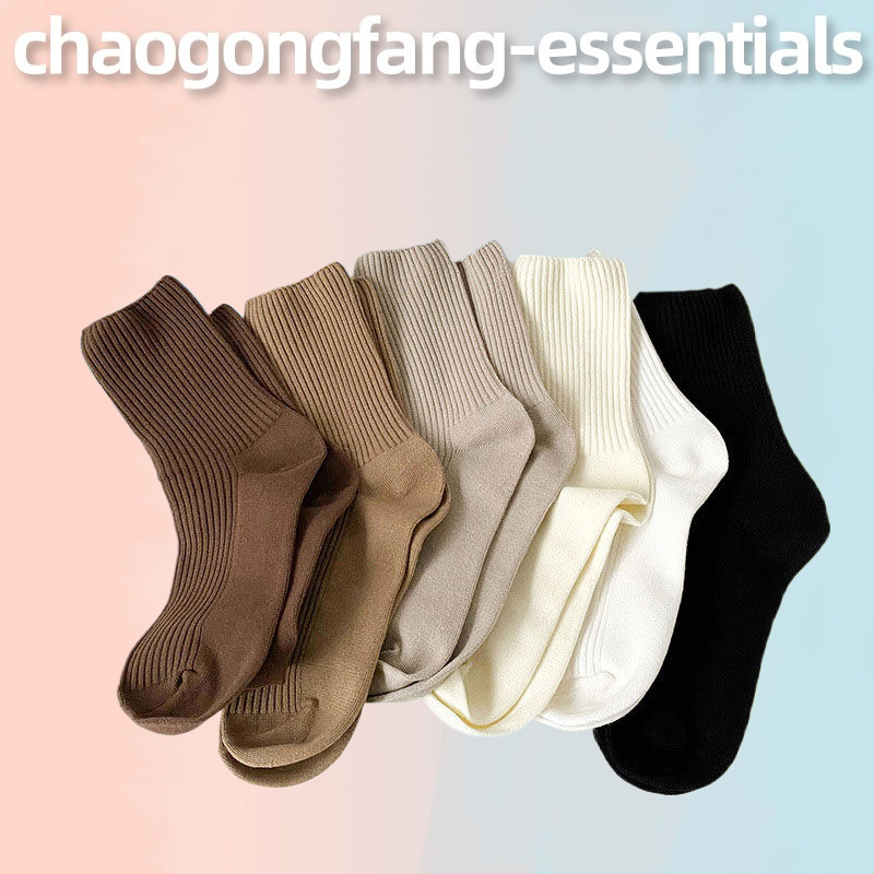 CGF.SNEAKERS.ถุงเท้ายาวครึ่งน่อง ลายทาง สีครีม เข้ากับทุกการแต่งกาย สไตล์เกาหลี และญี่ปุ่น สําหรับผู้หญิง
