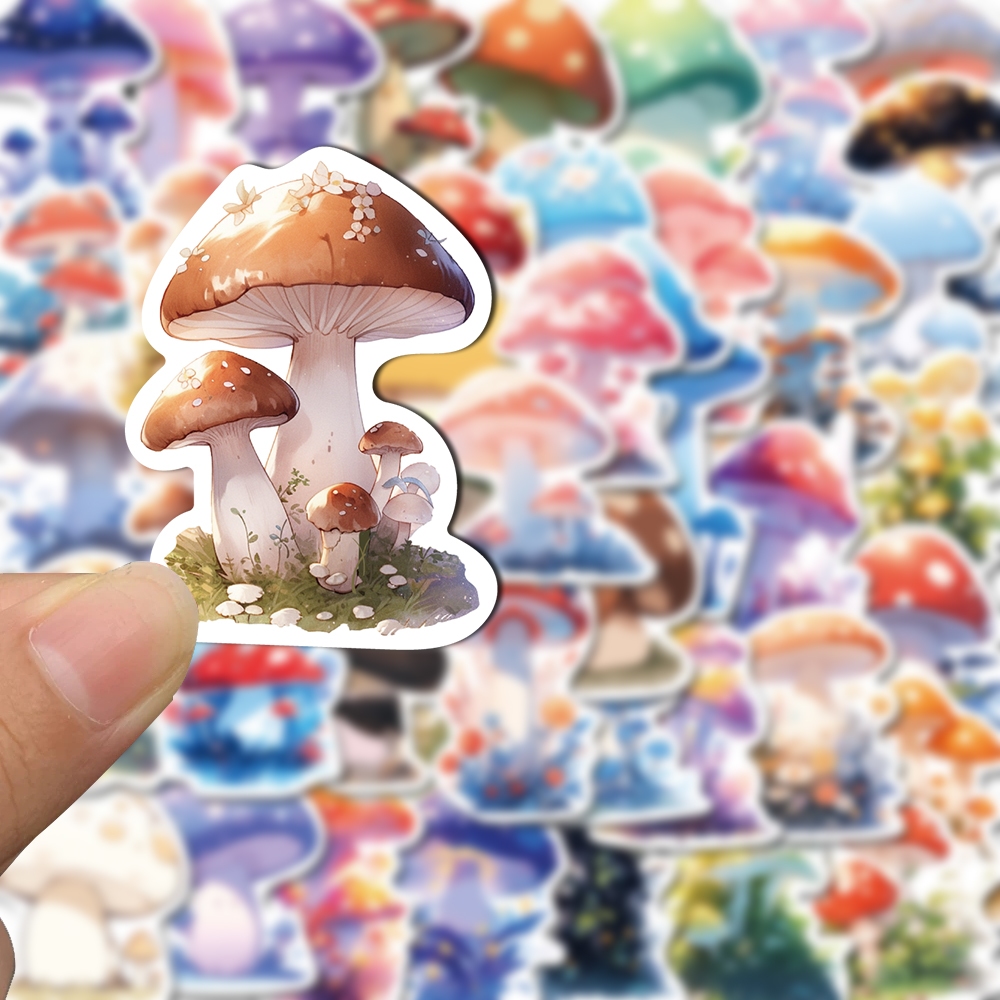 สติกเกอร์ ลายการ์ตูนเห็ดน่ารัก กันน้ํา มีกาวในตัว สีสันสดใส สําหรับติดตกแต่งโทรศัพท์มือถือ iPad จํานวน 50 ชิ้น